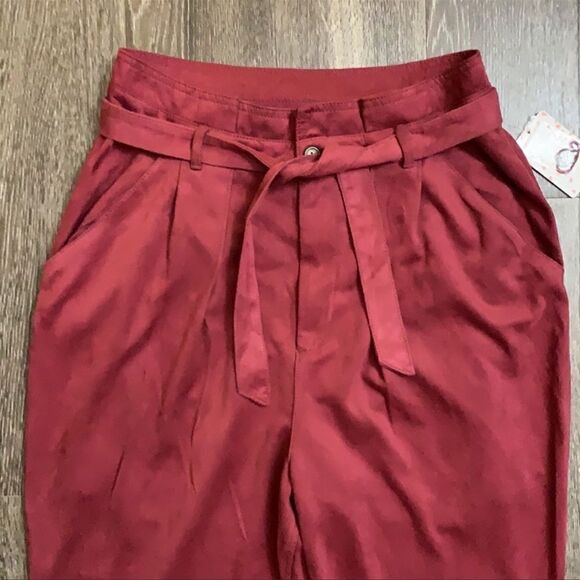 Free People Nightfall Vegan Suede Paper Bag Crop Pants Queen Pomegranate Sz 14 - Picture 9 of 14